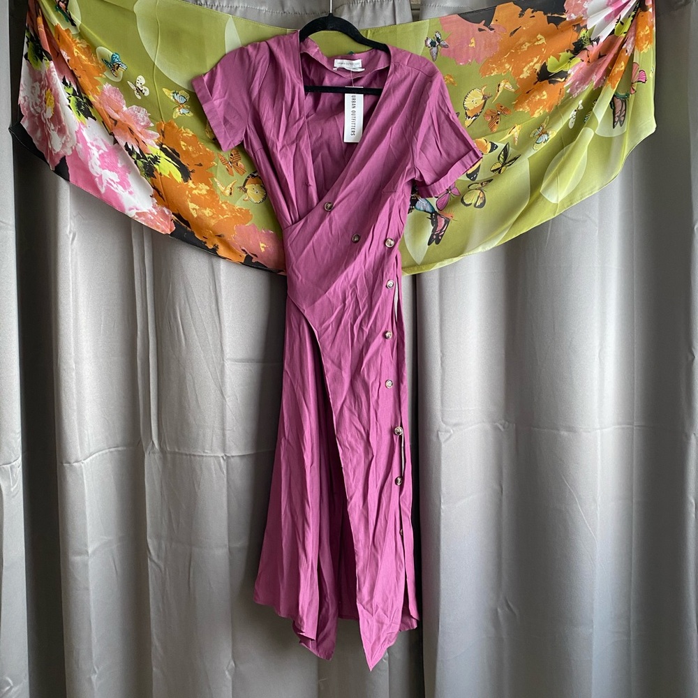 purple long urban outfitters wrap maxi dress